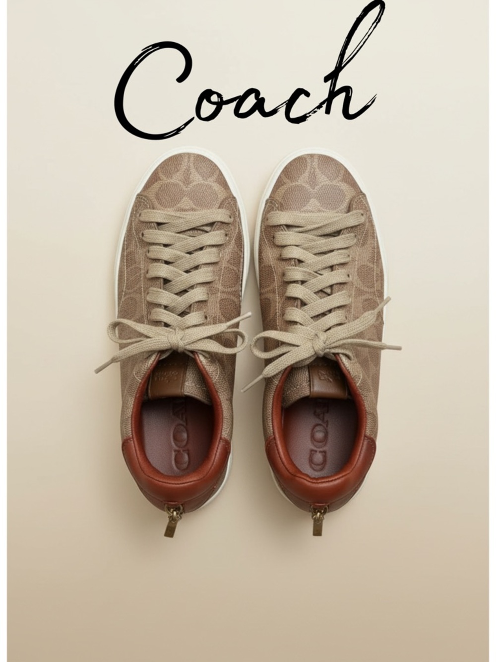 Coach Women’s Signature Canvas Sneakers with Brown Leather Trim